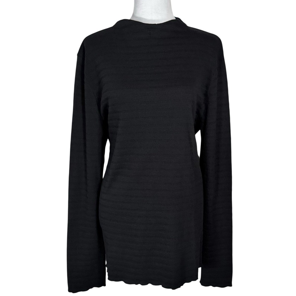 Long Tall Sally Black High Neck Knit Top 2XL Long Sleeve Shirt Waffle Ribbed